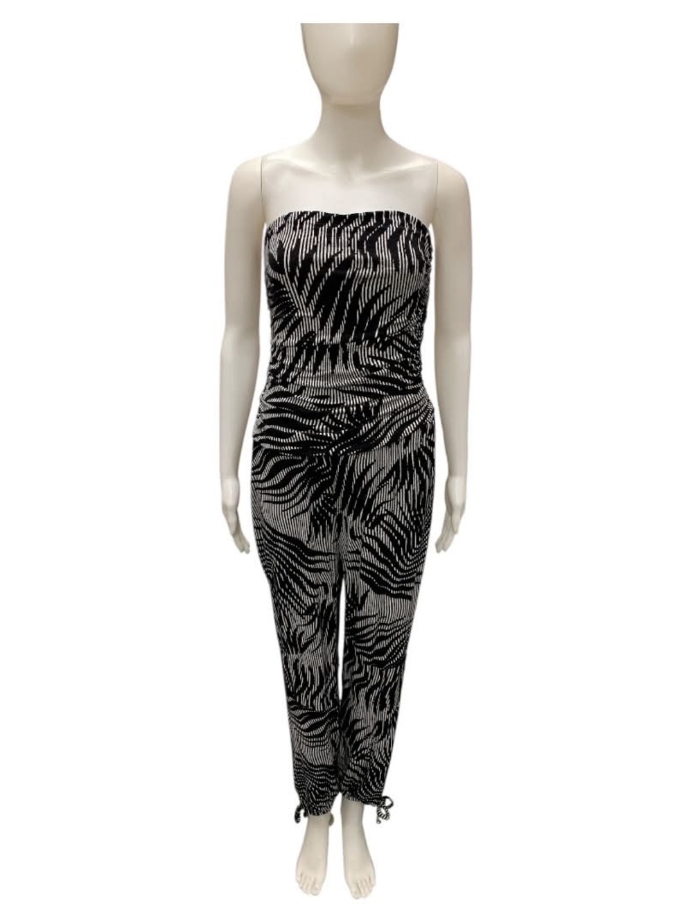 Cato Black and White Strapless Zebra-Print Jumpsuit Size M